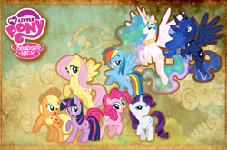 Size: 3401x2245 | Tagged: safe, artist:chicka1985, applejack, fluttershy, pinkie pie, princess celestia, princess luna, rainbow dash, rarity, twilight sparkle, alicorn, earth pony, pegasus, pony, unicorn