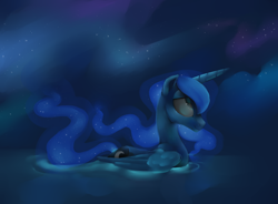 Size: 1280x941 | Tagged: safe, artist:kilo, princess luna, alicorn, duck pony, pony, solo, water