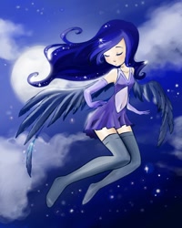 Size: 1024x1280 | Tagged: safe, artist:paulina-ap, princess luna, eyes closed, flying, humanized, solo, winged humanization