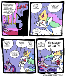 Size: 1000x1162 | Tagged: safe, artist:krampuskind, princess celestia, smooze, twilight sparkle, alicorn, pony, comic, murry purry fresh and furry, webcomic