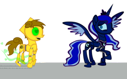 Size: 1200x751 | Tagged: safe, artist:cogweaver, princess luna, oc, oc:cog weaver, alicorn, pony, robot