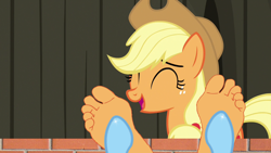 Size: 1280x720 | Tagged: safe, artist:anthonygoody, edit, edited screencap, screencap, applejack, rainbow dash, anthro, feet, fetish, foot fetish, tickle fetish, tickle torture, tickling