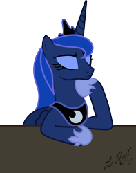 Size: 2550x3244 | Tagged: safe, artist:lerauxart, princess luna, alicorn, pony, eyes closed, solo, thinking