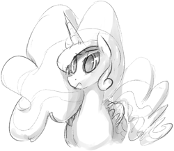 Size: 661x574 | Tagged: safe, artist:dotkwa, princess celestia, alicorn, pony, grayscale, monochrome, simple background, solo