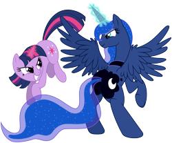 Size: 9675x8000 | Tagged: safe, artist:kysss90, artist:mickeymonster, princess luna, twilight sparkle, alicorn, pony, absurd resolution, grin, simple background, smiling, transparent background, vector