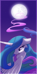 Size: 600x1202 | Tagged: dead source, safe, artist:probablyfakeblonde, princess celestia, alicorn, pony, backlighting, crying, mare in the moon, moon, night, sad, solo