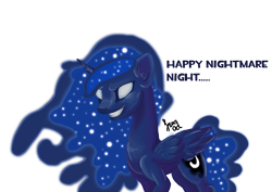 Size: 4961x3508 | Tagged: safe, artist:pixelteacups, princess luna, alicorn, pony, nightmare night, simple background, solo