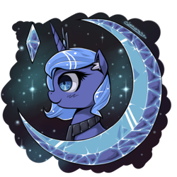 Size: 600x600 | Tagged: safe, artist:eshredder, princess luna, alicorn, pony, logo, moon, solo, stars