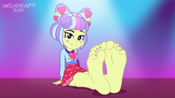 Size: 8000x4500 | Tagged: safe, artist:metalhead97, supernova zap, better together, equestria girls, sunset's backstage pass!, barefoot, bedroom eyes, clothes, commission, feet, female, fetish, foot fetish, foot focus, gradient background, heart, looking at you, nail polish, show accurate, skirt, soles, solo, su-z, toenail polish, toenails, toes