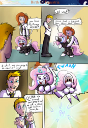 Size: 743x1076 | Tagged: safe, artist:shieltar, princess celestia, oc, oc:grace harmony, human, comic:birth of equestria, cewestia, comic, crying, cute, cutelestia, dialogue, filly