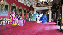 Size: 900x506 | Tagged: safe, artist:mr-kennedy92, princess cadance, princess celestia, princess luna, twilight sparkle, twilight sparkle (alicorn), alicorn, pony, alicorn tetrarchy, buckingham palace, female, irl, mare, photo, ponies in real life