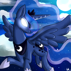 Size: 1024x1024 | Tagged: safe, artist:annakitsun3, princess luna, alicorn, pony, female, glowing eyes, horn, mare, solo