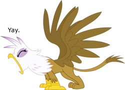 Size: 1112x800 | Tagged: safe, derpibooru import, gilda, griffon, griffon the brush off, image macro, simple background, solo, transparent background, vector, yay