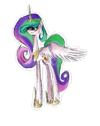 Size: 3212x4009 | Tagged: safe, artist:nihhal, princess celestia, alicorn, pony, crown, female, horn, mare, multicolored mane, multicolored tail, solo, white coat, white wings, wings