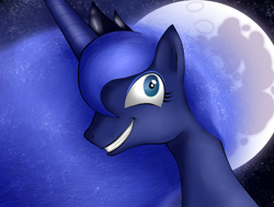 Size: 950x717 | Tagged: safe, artist:bizarrepony, princess luna, alicorn, pony, mare in the moon, moon, solo, trollface, trolluna