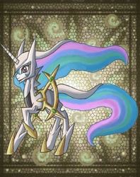 Size: 1119x1413 | Tagged: safe, artist:raptor007, princess celestia, alicorn, pony, arceus, parody, pokémon, solo