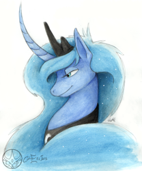 Size: 1249x1500 | Tagged: safe, artist:aeritus, princess luna, alicorn, pony, curved horn, portrait, solo