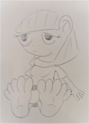 Size: 798x1109 | Tagged: safe, artist:dex stewart, maud pie, anthro, earth pony, barefoot, feet, fetish, foot fetish, monochrome, solo, toes, traditional art