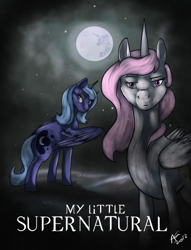 Size: 900x1180 | Tagged: safe, artist:baisre, princess celestia, princess luna, alicorn, pony, poster, supernatural