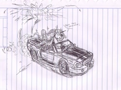 Size: 1976x1465 | Tagged: safe, artist:metalfoxxx, princess celestia, alicorn, pony, car, monochrome, traditional art