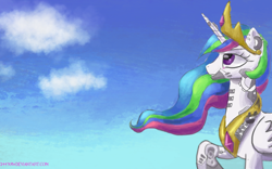 Size: 1024x640 | Tagged: safe, artist:244705, princess celestia, alicorn, cyborg, pony, dead link, solo