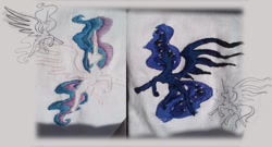 Size: 1250x675 | Tagged: safe, artist:crowneprince, princess celestia, princess luna, craft, custom, embroidery, irl, photo