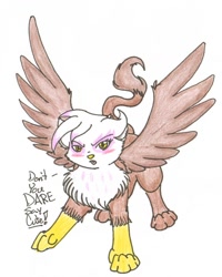 Size: 768x960 | Tagged: safe, artist:nekotigerfire, derpibooru import, gilda, cat, griffon, blushing, cute, gilda is not amused, species swap, traditional art