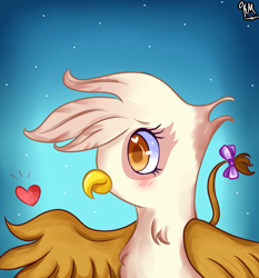 Size: 930x1000 | Tagged: safe, artist:pklove-chan, derpibooru import, gilda, griffon, g4, bow, heart, solo