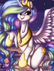 Size: 2160x2880 | Tagged: safe, artist:hetaloid, princess celestia, alicorn, pony, female, horn, mare, multicolored mane, night, solo, white coat