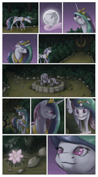 Size: 2000x3600 | Tagged: safe, princess celestia, alicorn, pony, canterlot, comic, garden, mare in the moon, moon