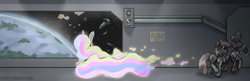 Size: 3625x1175 | Tagged: safe, artist:darkflame75, princess celestia, oc, alicorn, pony, future, science fiction, space