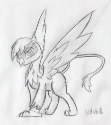 Size: 790x885 | Tagged: safe, artist:martinhello, derpibooru import, gilda, griffon, monochrome, sketch, solo, traditional art