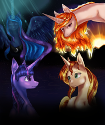 Size: 1480x1756 | Tagged: safe, artist:insanity-fox, princess celestia, princess luna, sunset shimmer, twilight sparkle, alicorn, pony, prime celestia