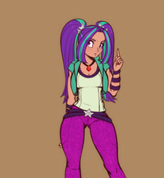 Size: 1102x1200 | Tagged: safe, artist:scorpdk, aria blaze, human, equestria girls, ariabetes, clothes, cute, female, gem, human coloration, humanized, jewelry, looking at you, necklace, pants, simple background, siren gem, solo, thighs, thunder thighs, underass