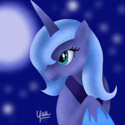 Size: 600x600 | Tagged: safe, artist:yuukon, princess luna, alicorn, pony, moon, night, s1 luna, solo, stars