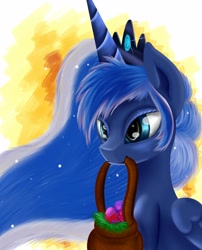 Size: 2984x3688 | Tagged: safe, artist:carligercarl, princess luna, alicorn, pony, easter, mouth hold, solo