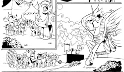 Size: 900x525 | Tagged: safe, artist:andypriceart, idw, princess celestia, princess luna, alicorn, pony, monochrome