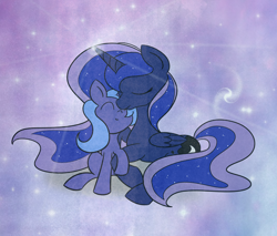 Size: 2000x1700 | Tagged: safe, artist:baa-chan01, princess luna, alicorn, pony, cute, filly, nuzzling, self adoption, self ponidox, the fun has been doubled, the woona has been doubled, time paradox, woona