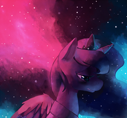 Size: 1060x990 | Tagged: safe, artist:mewball, princess luna, alicorn, pony, sad, solo, space