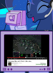 Size: 563x769 | Tagged: safe, princess luna, alicorn, pony, exploitable meme, gamer luna, laughing, starcraft, tv meme, video, vulgar, youtube