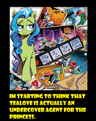 Size: 704x884 | Tagged: safe, idw, applejack, big macintosh, princess celestia, rainbow dash, rarity, tealove, alicorn, earth pony, pegasus, pony, shark, unicorn, zen and the art of gazebo repair, spoiler:comic, spoiler:comic10, aston martin, aston martin db5, car, catching the bouquet, clothes, disguise, dress, ernst stavro blofeld, file, for your eyes only, honeymoon, james bond, las pegasus, male, marriage, movie reference, nancy sinatra, on her majesty's secret service, parody, secret, skiing, snorkel, song reference, stallion, straight, sunglasses, teamac, thunderball, yellow words, you only live twice