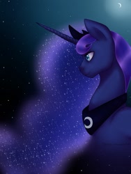 Size: 960x1280 | Tagged: safe, artist:midnightestelle, princess luna, alicorn, pony, bust, colored pupils, crescent moon, night, solo