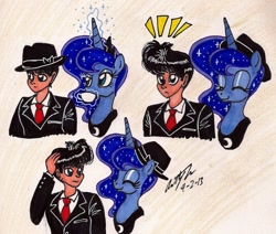 Size: 972x823 | Tagged: safe, artist:newyorkx3, princess luna, human, hat, magic, prank, self insert, traditional art