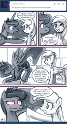 Size: 550x1012 | Tagged: safe, artist:johnjoseco, derpy hooves, princess luna, alicorn, pony, ask princess molestia, blushing, comic, gamer luna, lusty luna, moonbutt, plot