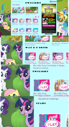 Size: 1440x2660 | Tagged: safe, apple bloom, applejack, big macintosh, fluttershy, pinkie pie, princess celestia, rainbow dash, rarity, scootaloo, sweetie belle, twilight sparkle, worm, equestrivia challenge, game, hasbro, play, quality, species swap, stahp, tenso, text, the hub, twiworm, wat