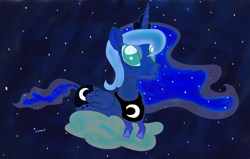 Size: 1024x652 | Tagged: safe, artist:theassholeswind, princess luna, alicorn, pony, cloud, prone, solo