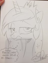 Size: 861x1136 | Tagged: safe, artist:andypriceart, princess celestia, alicorn, pony, portrait, sketch, solo, tired, traditional art