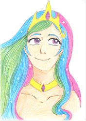 Size: 752x1063 | Tagged: safe, artist:anesie, princess celestia, human, humanized, solo, traditional art