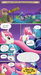 Size: 2000x3640 | Tagged: safe, artist:vavacung, princess celestia, oc, oc:paper mache, alicorn, pony, comic:to love god - to love mortal, blushing, canon x oc, comic, cute, date, eyes on the prize, love, night, ongoing, pink-mane celestia, stargazing, stars, unicorn celestia, yelling