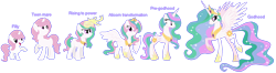 Size: 2586x680 | Tagged: safe, artist:cookie-dolls, artist:selenaede, princess celestia, alicorn, pony, age progression, cewestia, filly, pink-mane celestia, simple background, stock vector, teenager, transparent background, younger